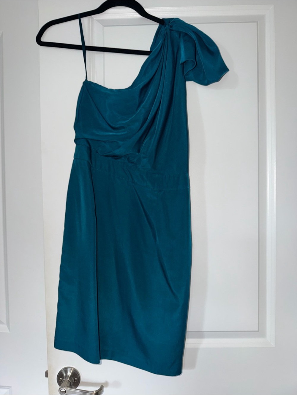 The Limited Teal One-Shoulder Satin Cocktail Dress
